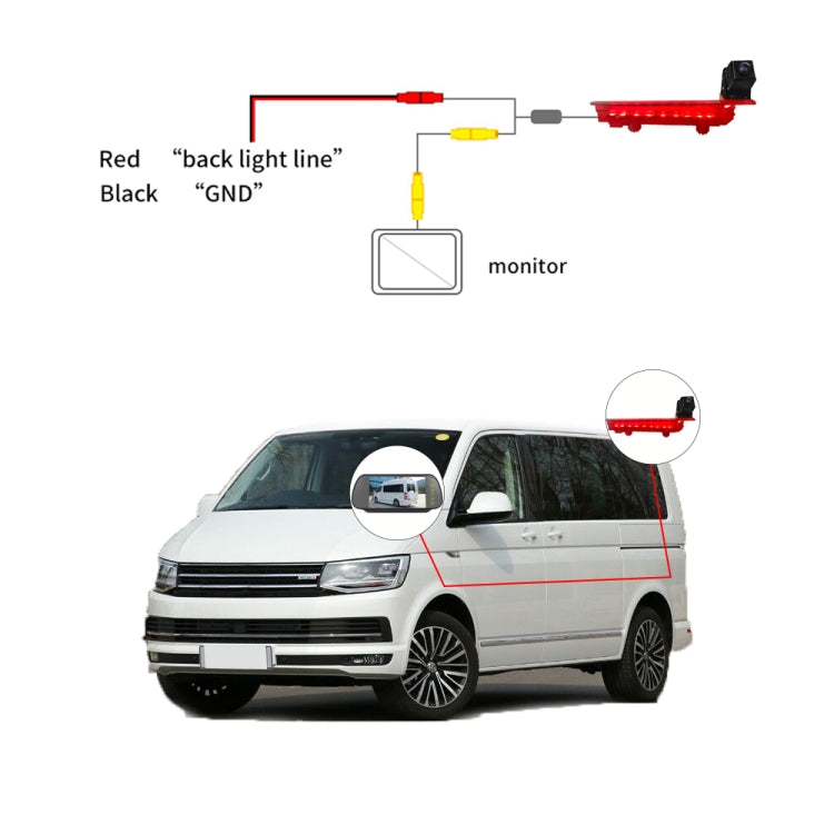 PZ470 Car Waterproof 170 Degree Brake Light View Camera + 7 inch Rearview Monitor for Volkswagen T5 / T6 2010-2017 - Rear View Cameras by PMC TechLife | Online Shopping South Africa | PMC TechLife | Buy Now Pay Later Mobicred