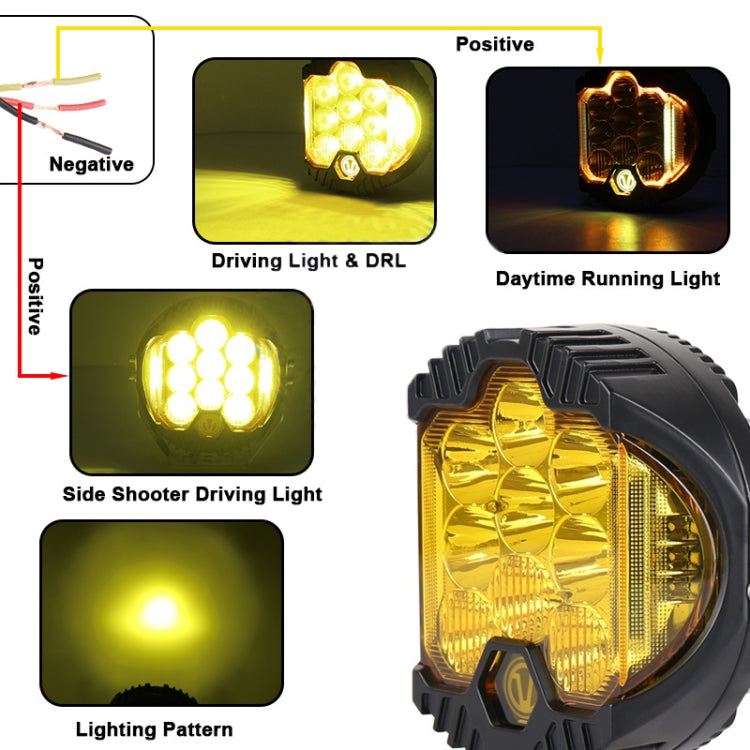 OL-1950Y 7 inch DC12V-30V 8000LM 6500K 90W Car LED Light on Three Sides Headlight for Jeep Wrangler (Gold Light) - Work Lights by PMC TechLife | Online Shopping South Africa | PMC TechLife | Buy Now Pay Later Mobicred