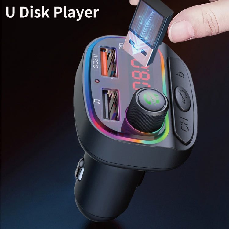 C14 Multifunctional Car Dual QC3.0+PD18W USB Charger Bluetooth FM Transmitter with Atmosphere Light - Bluetooth Car Kits by PMC TechLife | Online Shopping South Africa | PMC TechLife | Buy Now Pay Later Mobicred