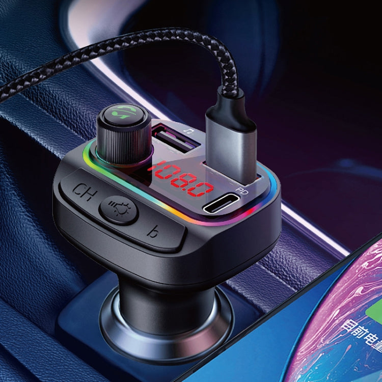 C14 Multifunctional Car Dual QC3.0+PD18W USB Charger Bluetooth FM Transmitter with Atmosphere Light - Bluetooth Car Kits by PMC TechLife | Online Shopping South Africa | PMC TechLife | Buy Now Pay Later Mobicred