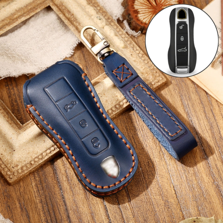 Hallmo Car Cowhide Leather Key Protective Cover Key Case for Porsche Macan 718 2021 B Style(Blue) - free shipping - PMC TechLife - Order now!