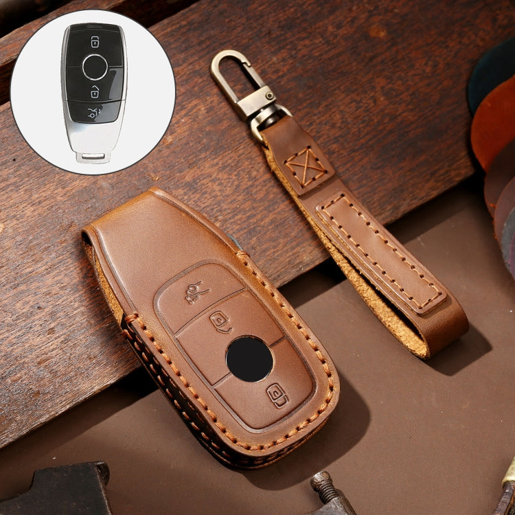 Hallmo Car Cowhide Leather Key Protective Cover Key Case for New Mercedes-Benz E300L(Brown) - free shipping - PMC TechLife - Order now!