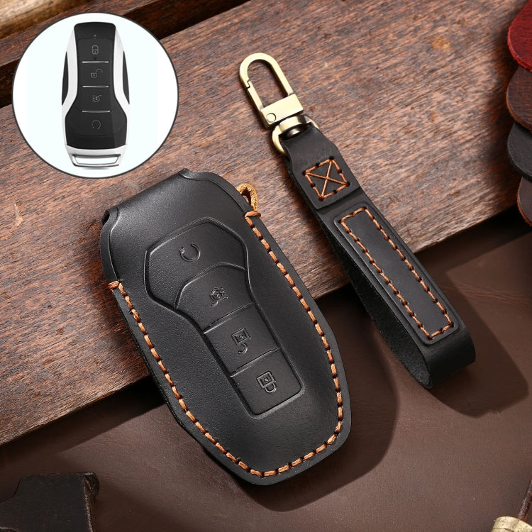 Hallmo Car Cowhide Leather Key Protective Cover Key Case for BYD(Black) - Car Key Cases by Hallmo | Online Shopping South Africa | PMC TechLife | Buy Now Pay Later Mobicred