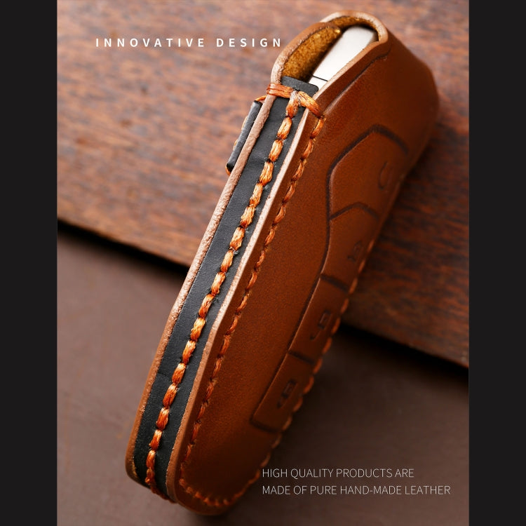 Hallmo Car Cowhide Leather Key Protective Cover Key Case for BYD(Blue) - Car Key Cases by Hallmo | Online Shopping South Africa | PMC TechLife | Buy Now Pay Later Mobicred