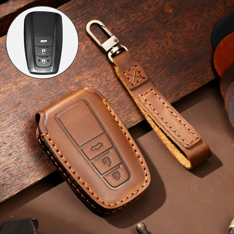 Hallmo Car Cowhide Leather Key Protective Cover Key Case for Toyota Corolla 2018 3-button(Brown) - free shipping - PMC TechLife - Order now!