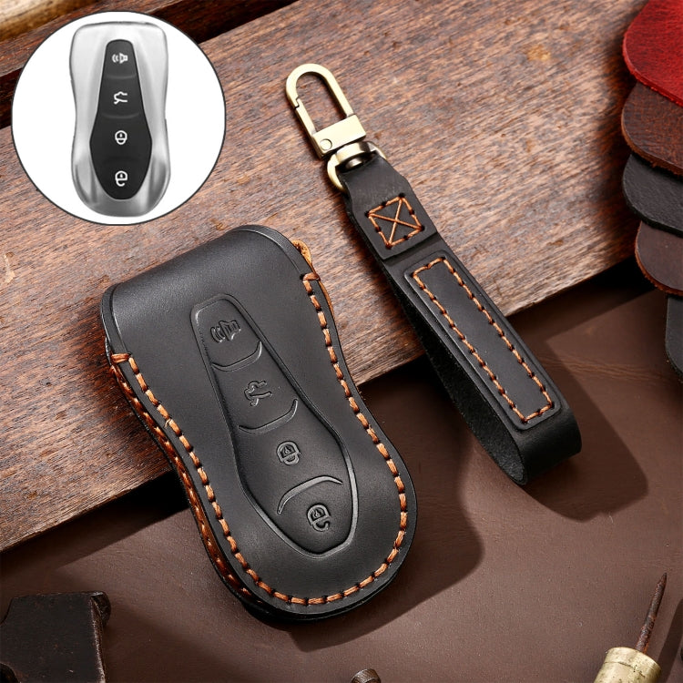 Hallmo Car Cowhide Leather Key Protective Cover Key Case for Geely Emgrand A Style(Black) - Car Key Cases by Hallmo | Online Shopping South Africa | PMC TechLife | Buy Now Pay Later Mobicred