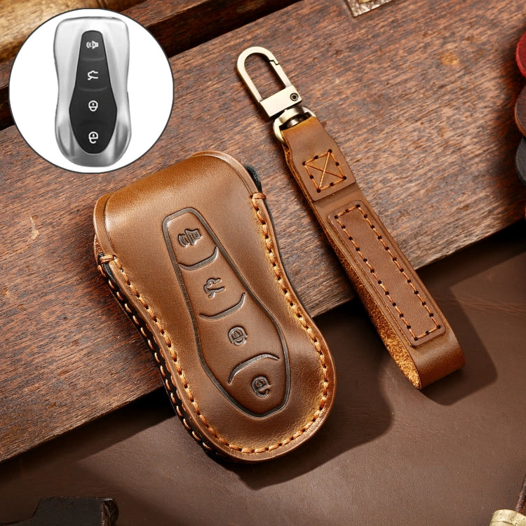 Hallmo Car Cowhide Leather Key Protective Cover Key Case for Geely Emgrand A Style(Brown) - Car Key Cases by Hallmo | Online Shopping South Africa | PMC TechLife | Buy Now Pay Later Mobicred