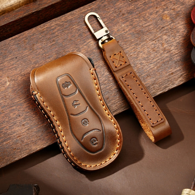 Hallmo Car Cowhide Leather Key Protective Cover Key Case for Geely Emgrand A Style(Brown) - Car Key Cases by Hallmo | Online Shopping South Africa | PMC TechLife | Buy Now Pay Later Mobicred