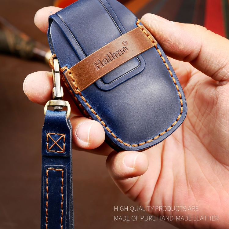 Hallmo Car Cowhide Leather Key Protective Cover Key Case for Geely Emgrand A Style(Blue) - Car Key Cases by Hallmo | Online Shopping South Africa | PMC TechLife | Buy Now Pay Later Mobicred