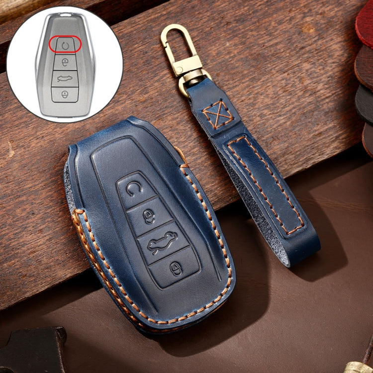 Hallmo Car Cowhide Leather Key Protective Cover Key Case for Geely Emgrand B Style(Blue) - Car Key Cases by Hallmo | Online Shopping South Africa | PMC TechLife | Buy Now Pay Later Mobicred