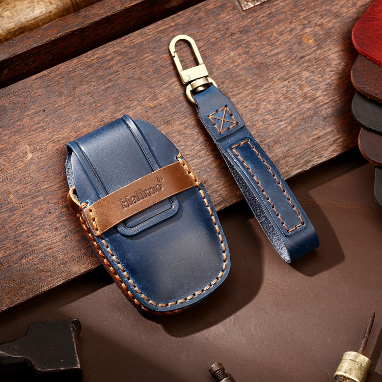Hallmo Car Cowhide Leather Key Protective Cover Key Case for Geely Emgrand B Style(Blue) - Car Key Cases by Hallmo | Online Shopping South Africa | PMC TechLife | Buy Now Pay Later Mobicred