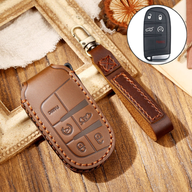 Hallmo Car Cowhide Leather Key Protective Cover Key Case for Jeep Compass(Brown) - Car Key Cases by Hallmo | Online Shopping South Africa | PMC TechLife | Buy Now Pay Later Mobicred