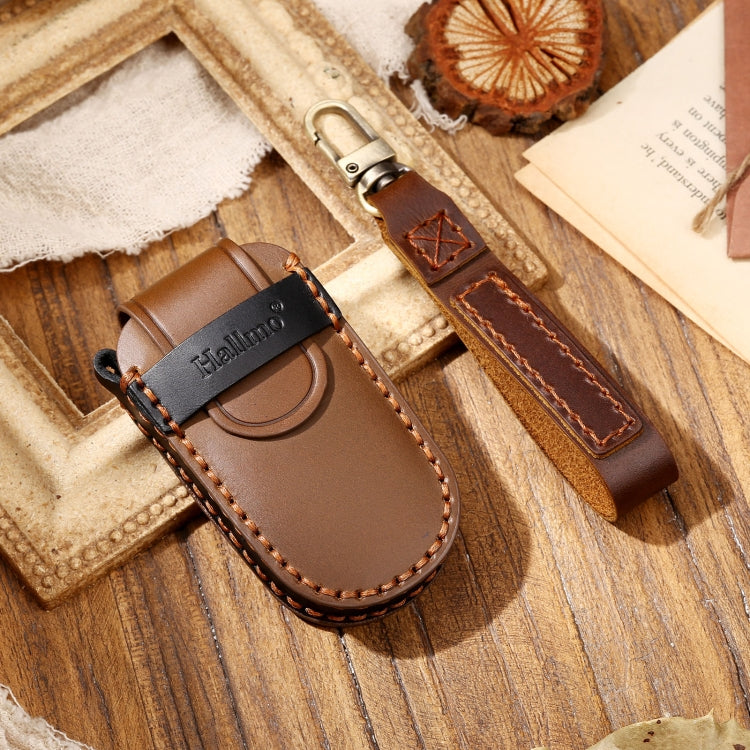 Hallmo Car Cowhide Leather Key Protective Cover Key Case for Jeep Compass(Brown) - Car Key Cases by Hallmo | Online Shopping South Africa | PMC TechLife | Buy Now Pay Later Mobicred