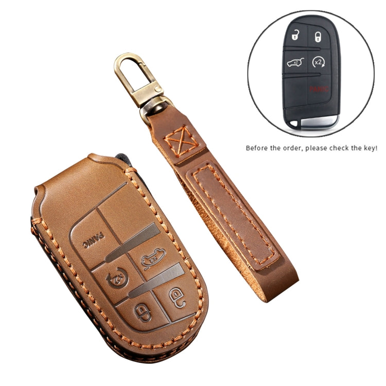 Hallmo Car Cowhide Leather Key Protective Cover Key Case for Jeep Compass(Brown) - Car Key Cases by Hallmo | Online Shopping South Africa | PMC TechLife | Buy Now Pay Later Mobicred