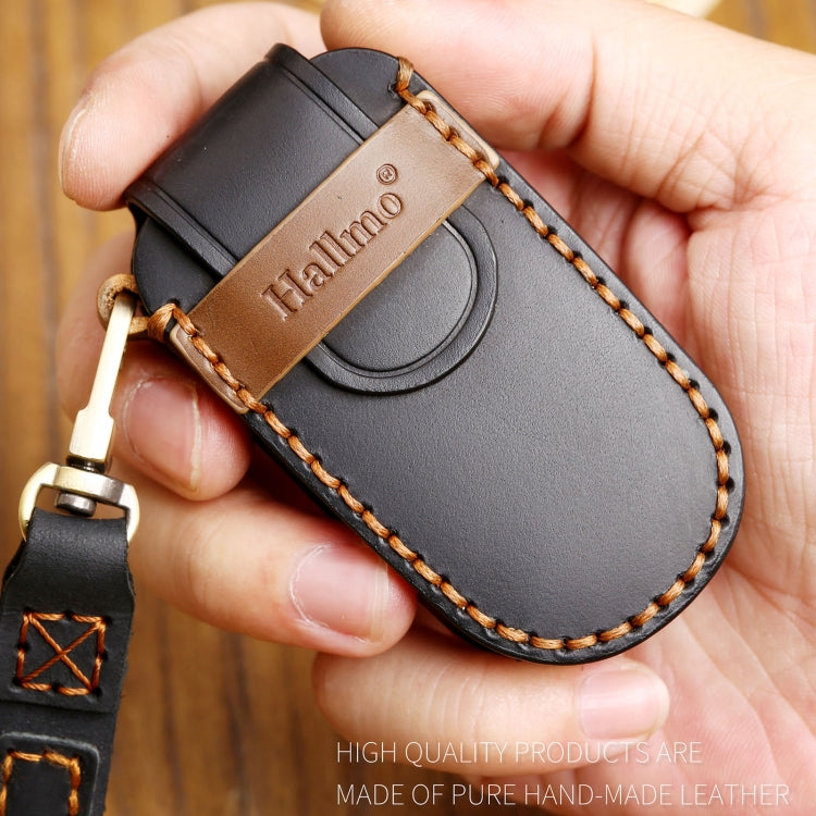 Hallmo Car Cowhide Leather Key Protective Cover Key Case for Jeep Compass(Brown) - Car Key Cases by Hallmo | Online Shopping South Africa | PMC TechLife | Buy Now Pay Later Mobicred