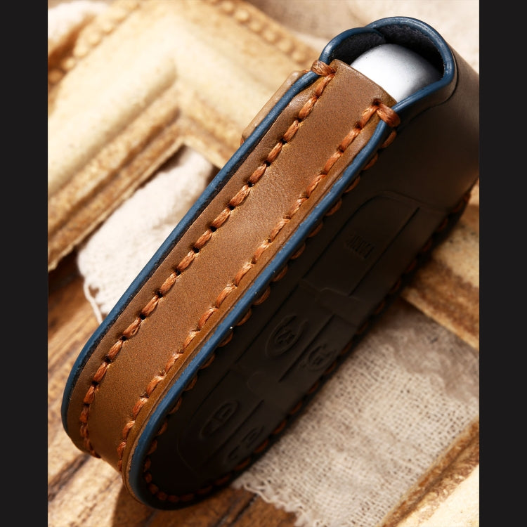 Hallmo Car Cowhide Leather Key Protective Cover Key Case for Jeep Compass(Brown) - Car Key Cases by Hallmo | Online Shopping South Africa | PMC TechLife | Buy Now Pay Later Mobicred