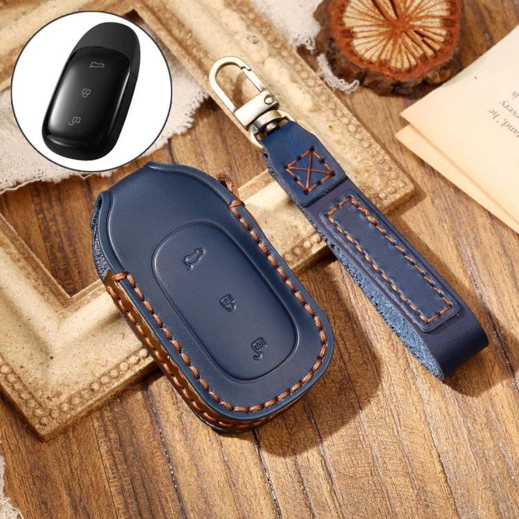 Hallmo Car Cowhide Leather Key Protective Cover Key Case for LEADING IDEAL One(Blue) - Car Key Cases by Hallmo | Online Shopping South Africa | PMC TechLife | Buy Now Pay Later Mobicred