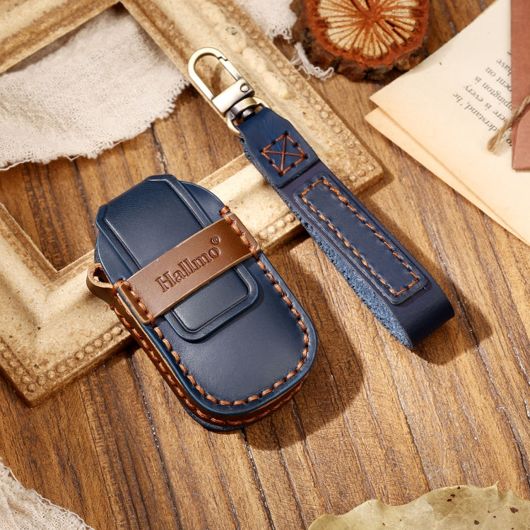 Hallmo Car Cowhide Leather Key Protective Cover Key Case for LEADING IDEAL One(Blue) - Car Key Cases by Hallmo | Online Shopping South Africa | PMC TechLife | Buy Now Pay Later Mobicred