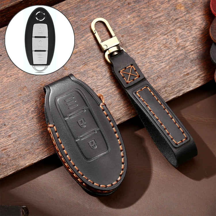 Hallmo Car Cowhide Leather Key Protective Cover Key Case for Nissan Sylphy 2-button(Black) - Car Key Cases by Hallmo | Online Shopping South Africa | PMC TechLife | Buy Now Pay Later Mobicred