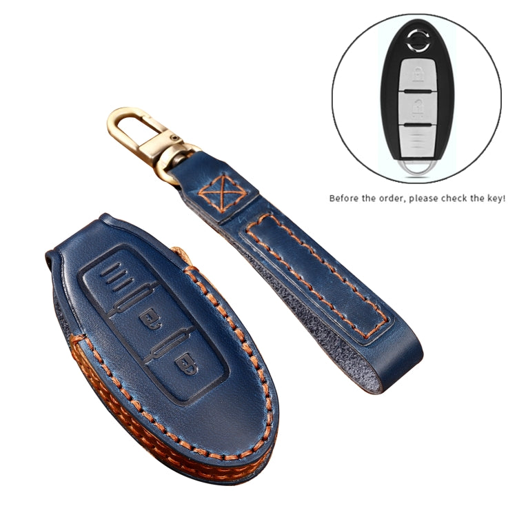 Hallmo Car Cowhide Leather Key Protective Cover Key Case for Nissan Sylphy 2-button(Black) - Car Key Cases by Hallmo | Online Shopping South Africa | PMC TechLife | Buy Now Pay Later Mobicred