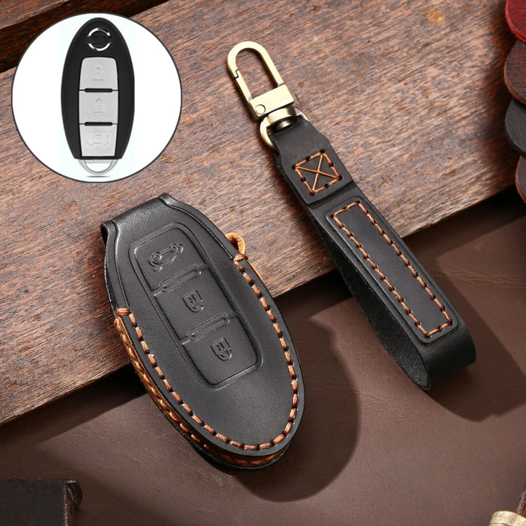 Hallmo Car Cowhide Leather Key Protective Cover Key Case for Nissan Sylphy 3-button Tail Box(Black) - free shipping - PMC TechLife - Order now!