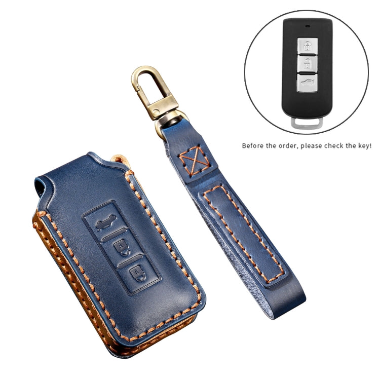 Hallmo Car Cowhide Leather Key Protective Cover Key Case for Mitsubishi Outlander(Blue) - Car Key Cases by Hallmo | Online Shopping South Africa | PMC TechLife | Buy Now Pay Later Mobicred
