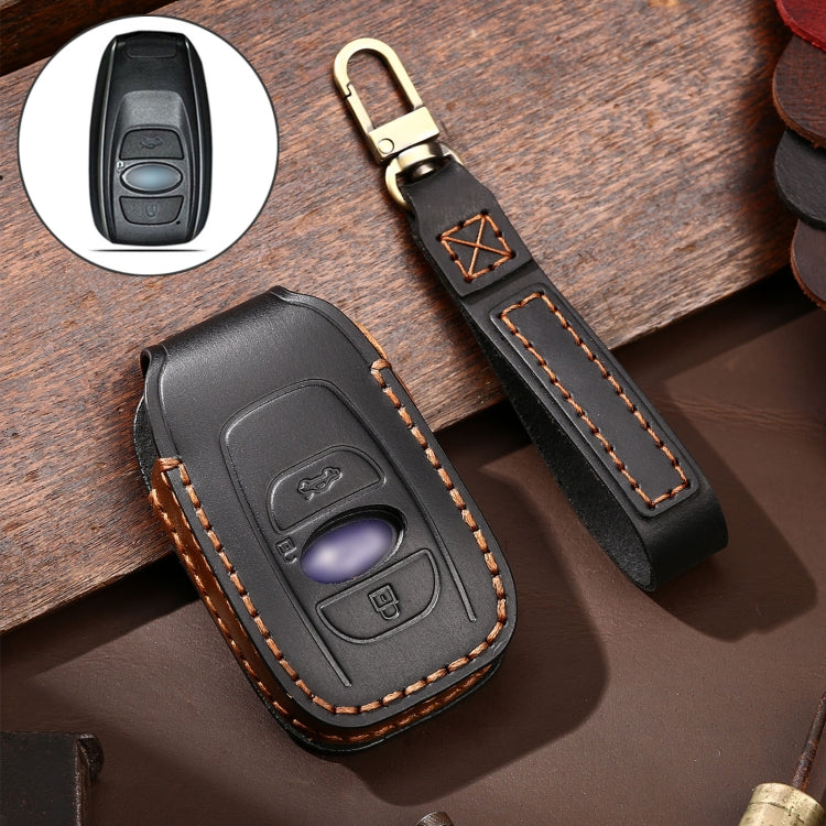 Hallmo Car Cowhide Leather Key Protective Cover Key Case for Subaru Forester(Black) - Car Key Cases by Hallmo | Online Shopping South Africa | PMC TechLife | Buy Now Pay Later Mobicred