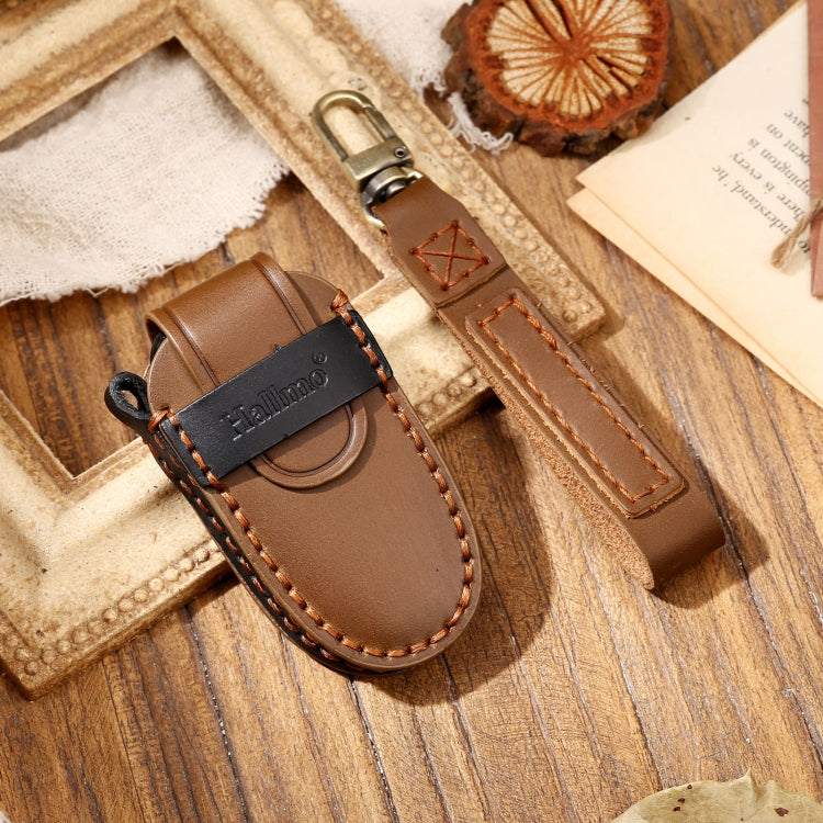 Hallmo Car Cowhide Leather Key Protective Cover Key Case for Tesla Model 3 / S A Style(Brown) - Car Key Cases by Hallmo | Online Shopping South Africa | PMC TechLife | Buy Now Pay Later Mobicred