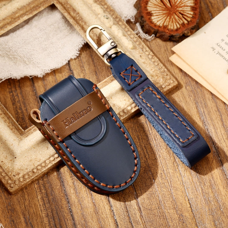 Hallmo Car Cowhide Leather Key Protective Cover Key Case for Tesla Model X B Style(Blue) - Car Key Cases by Hallmo | Online Shopping South Africa | PMC TechLife | Buy Now Pay Later Mobicred