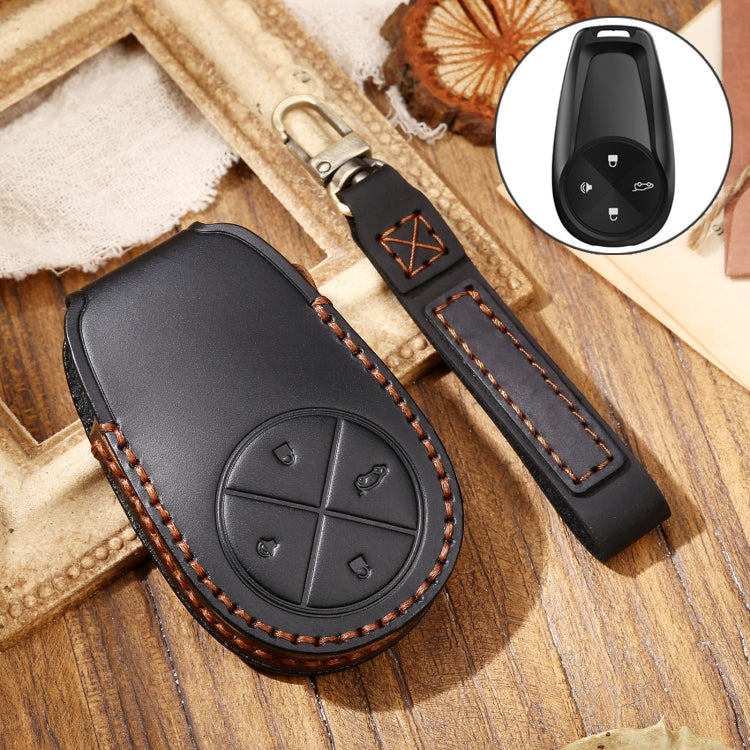 Hallmo Car Cowhide Leather Key Protective Cover Key Case for NIO ES6 / ES8(Black) - Car Key Cases by Hallmo | Online Shopping South Africa | PMC TechLife | Buy Now Pay Later Mobicred
