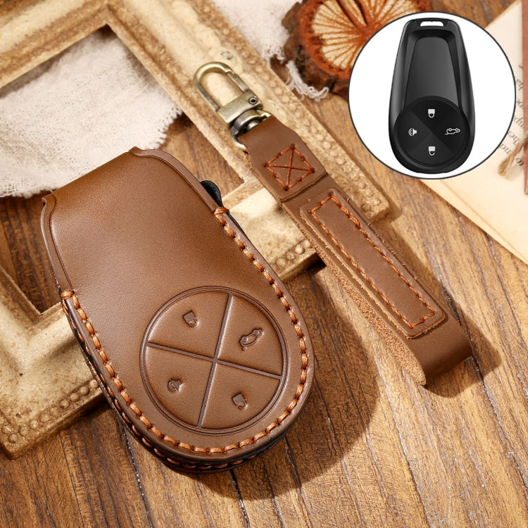 Hallmo Car Cowhide Leather Key Protective Cover Key Case for NIO ES6 / ES8(Brown) - Car Key Cases by Hallmo | Online Shopping South Africa | PMC TechLife | Buy Now Pay Later Mobicred