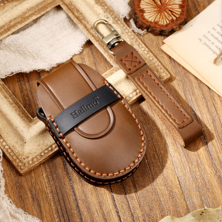 Hallmo Car Cowhide Leather Key Protective Cover Key Case for NIO ES6 / ES8(Brown) - Car Key Cases by Hallmo | Online Shopping South Africa | PMC TechLife | Buy Now Pay Later Mobicred