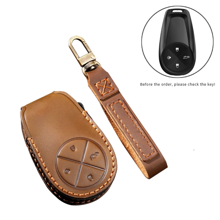 Hallmo Car Cowhide Leather Key Protective Cover Key Case for NIO ES6 / ES8(Brown) - Car Key Cases by Hallmo | Online Shopping South Africa | PMC TechLife | Buy Now Pay Later Mobicred