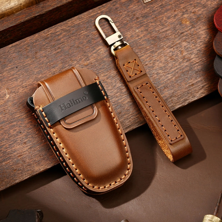 Hallmo Car Cowhide Leather Key Protective Cover Key Case for Ford Focus C Style(Brown) - Car Key Cases by Hallmo | Online Shopping South Africa | PMC TechLife | Buy Now Pay Later Mobicred