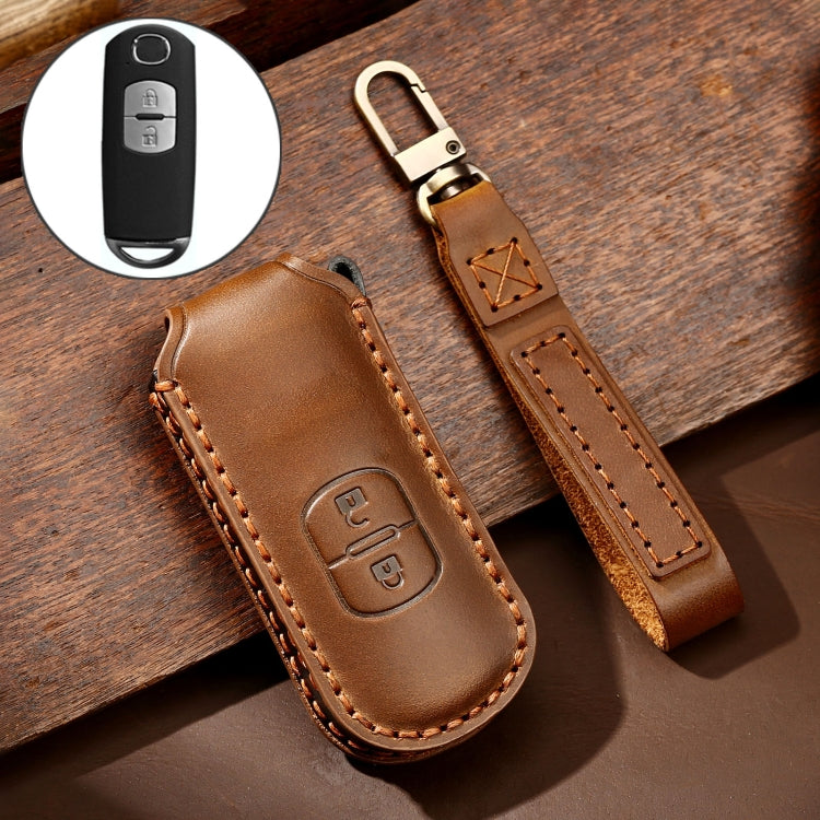 Hallmo Car Cowhide Leather Key Protective Cover Key Case for Mazda Axela 2-button(Brown) - free shipping - PMC TechLife - Order now!