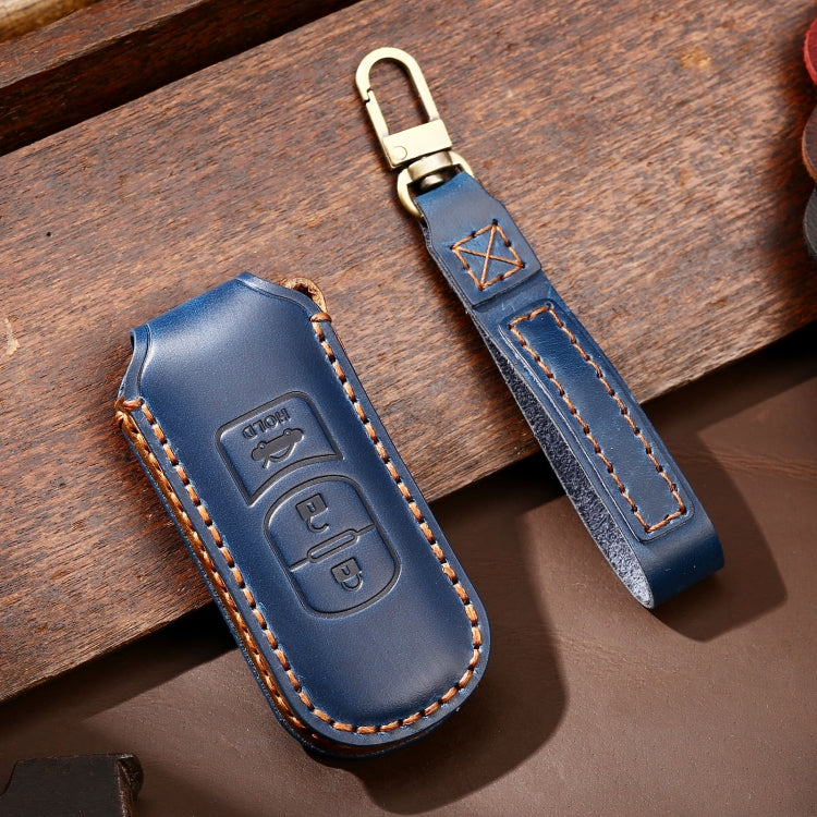 Hallmo Car Cowhide Leather Key Protective Cover Key Case for Mazda Axela 3-button(Blue) - Car Key Cases by Hallmo | Online Shopping South Africa | PMC TechLife | Buy Now Pay Later Mobicred