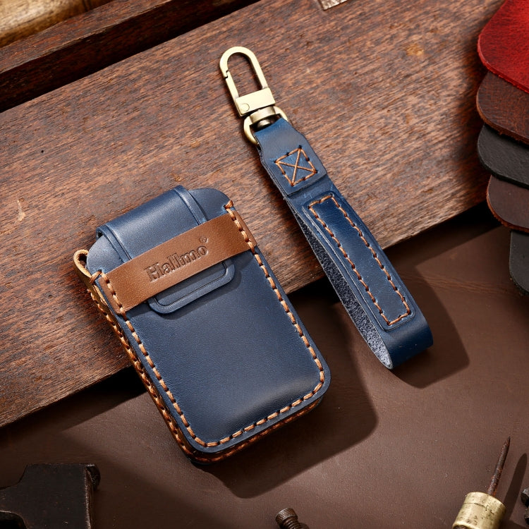 Hallmo Car Cowhide Leather Key Protective Cover Key Case for Volvo 5-button(Blue) - Car Key Cases by Hallmo | Online Shopping South Africa | PMC TechLife | Buy Now Pay Later Mobicred