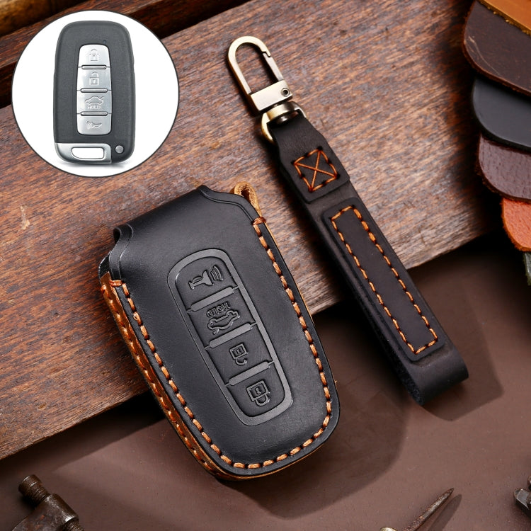 Hallmo Car Cowhide Leather Key Protective Cover Key Case for KIA K2 / K3 / K5 4-button(Black) - Car Key Cases by Hallmo | Online Shopping South Africa | PMC TechLife | Buy Now Pay Later Mobicred