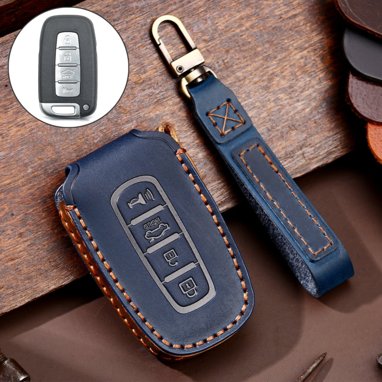 Hallmo Car Cowhide Leather Key Protective Cover Key Case for KIA K2 / K3 / K5 4-button(Blue) - Car Key Cases by Hallmo | Online Shopping South Africa | PMC TechLife | Buy Now Pay Later Mobicred