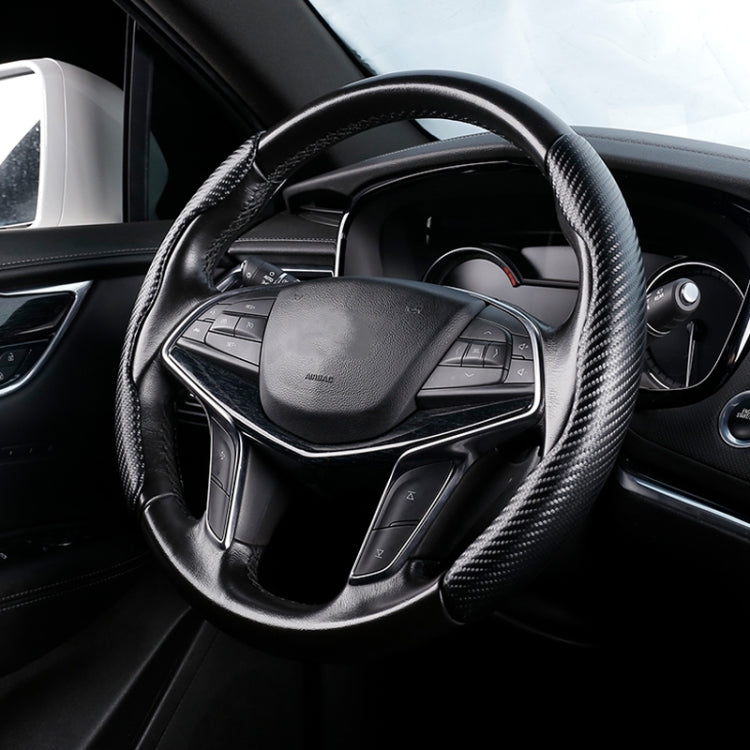 Car Universal Carbon Fiber Texture Leather Steering Wheel Cover (Black) - Steering Wheel Accessories by PMC TechLife | Online Shopping South Africa | PMC TechLife | Buy Now Pay Later Mobicred