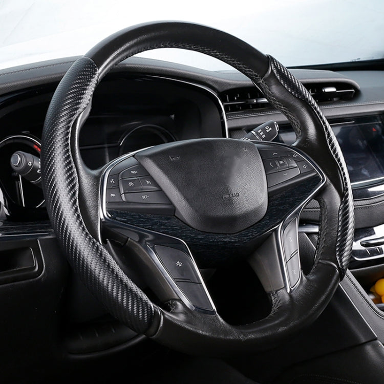 Car Universal Carbon Fiber Texture Leather Steering Wheel Cover (Black) - Steering Wheel Accessories by PMC TechLife | Online Shopping South Africa | PMC TechLife | Buy Now Pay Later Mobicred