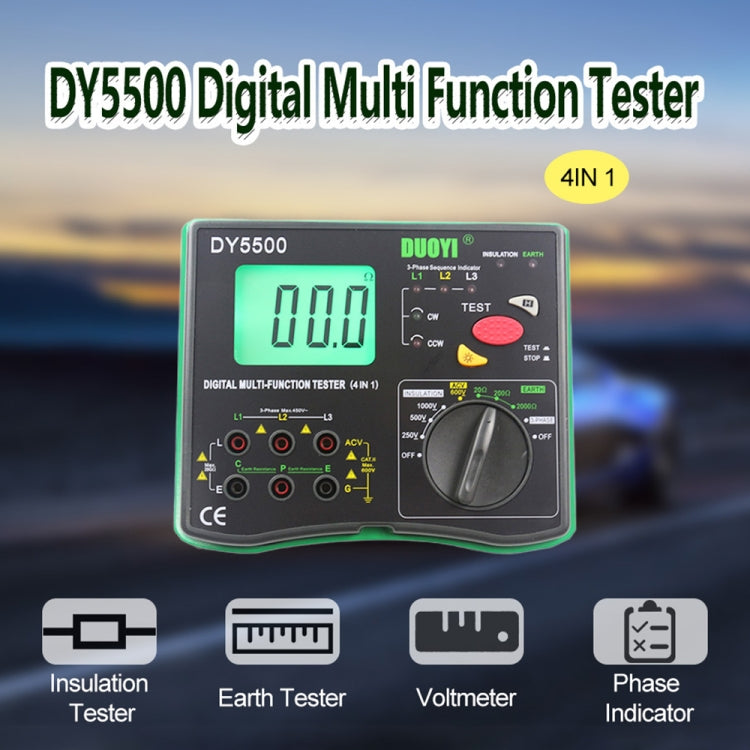 DUOYI DY5500 Car 4 in 1 Digital Multifunction Resistance Tester Insulation Earth Multimeter - free shipping - PMC TechLife - Order now!