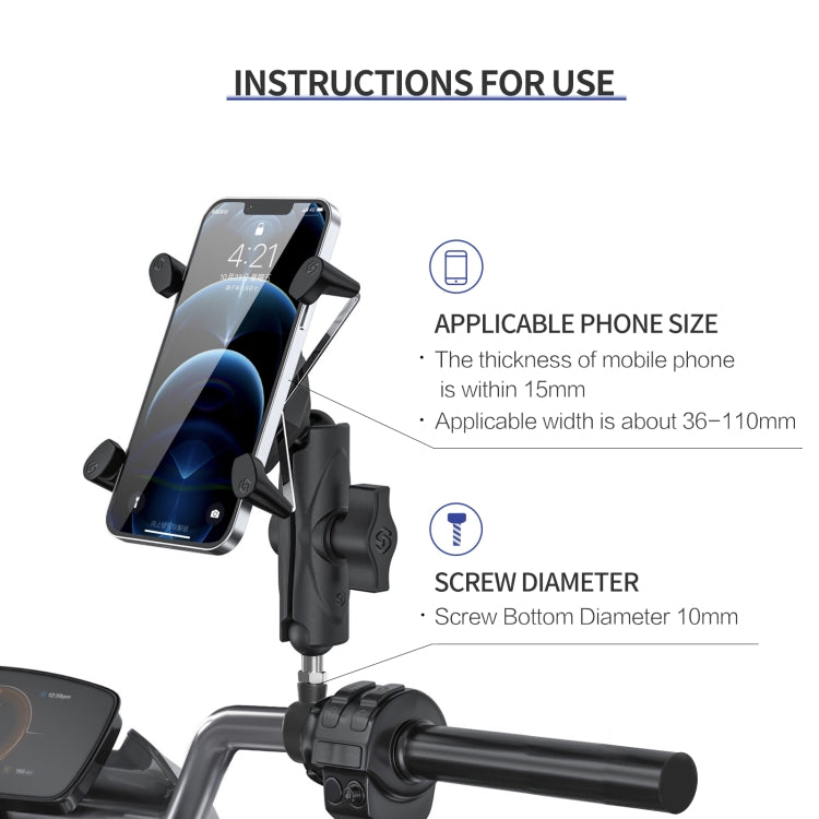 ZH-1558D1 Motorcycle M10 Ball Joint X-shape Aluminum Alloy Phone Holder - Holder by PMC TechLife | Online Shopping South Africa | PMC TechLife | Buy Now Pay Later Mobicred