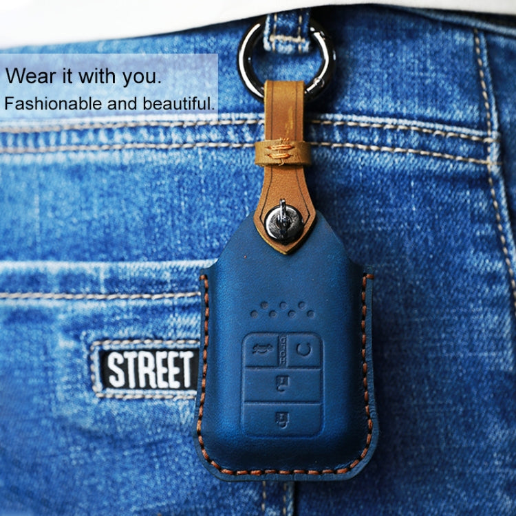 For Honda Car Cowhide Leather Key Protective Cover Key Case, Three Keys Tailgate Version (Blue) - Car Key Cases by PMC Jewellery | Online Shopping South Africa | PMC Jewellery | Buy Now Pay Later Mobicred