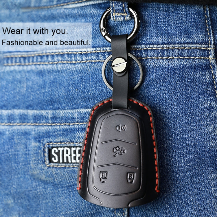 For Cadillac Car Cowhide Leather Key Protective Cover Key Case, Five Keys Version (Black) - free shipping - PMC Jewellery - Order now!