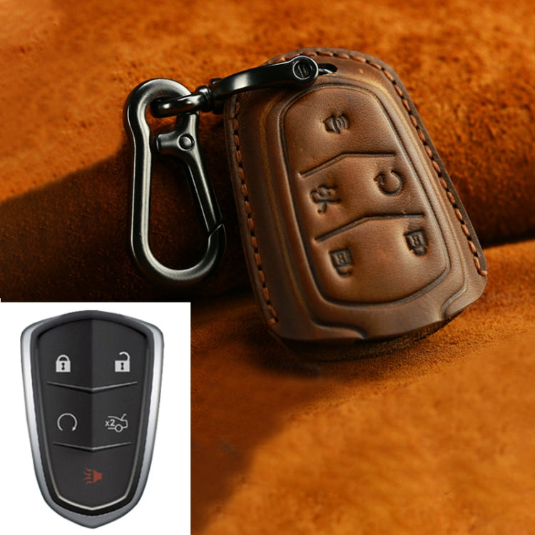 For Cadillac Car Cowhide Leather Key Protective Cover Key Case, Five Keys Version (Brown) - Car Key Cases by PMC Jewellery | Online Shopping South Africa | PMC Jewellery | Buy Now Pay Later Mobicred