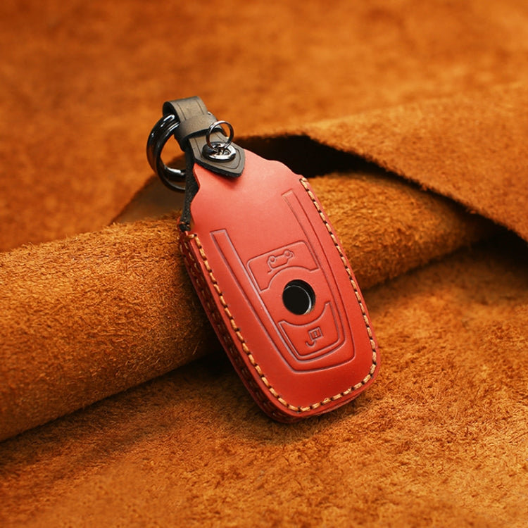 For BMW Old Style Car Cowhide Leather Key Protective Cover Key Case, Two Keys Version (Red) - Car Key Cases by PMC TechLife | Online Shopping South Africa | PMC TechLife | Buy Now Pay Later Mobicred