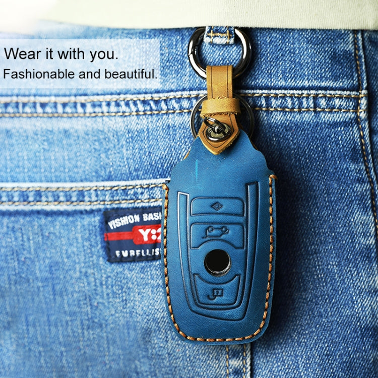 For BMW Old Style Car Cowhide Leather Key Protective Cover Key Case, Two Keys Version (Red) - Car Key Cases by PMC TechLife | Online Shopping South Africa | PMC TechLife | Buy Now Pay Later Mobicred
