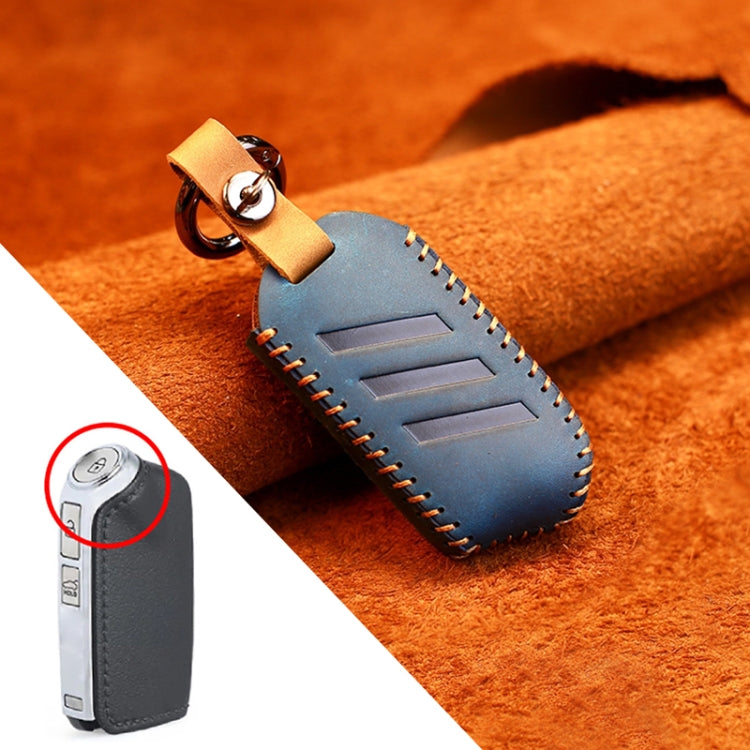 For Kia Car Cowhide Leather Key Protective Cover Key Case, Round Version (Blue) - Car Key Cases by PMC Jewellery | Online Shopping South Africa | PMC Jewellery | Buy Now Pay Later Mobicred