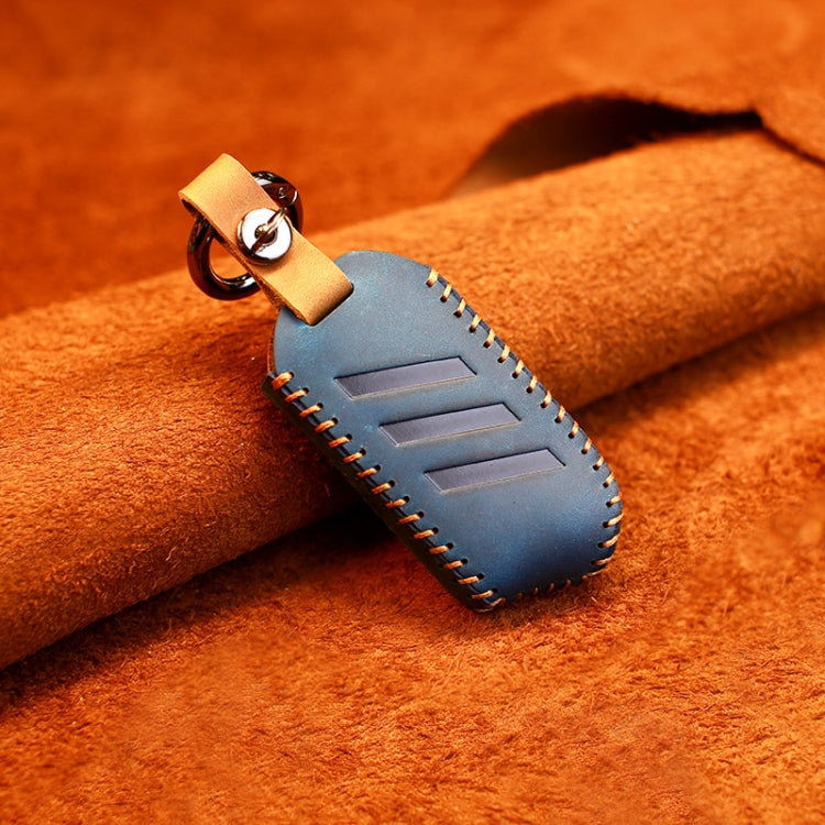 For Kia Car Cowhide Leather Key Protective Cover Key Case, Round Version (Blue) - Car Key Cases by PMC Jewellery | Online Shopping South Africa | PMC Jewellery | Buy Now Pay Later Mobicred